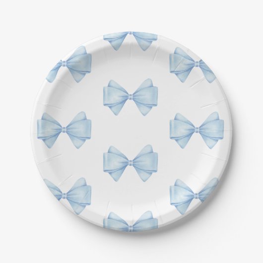 Blue Bow Modern Boy Baby Dusche Pappteller (Vorderseite)
