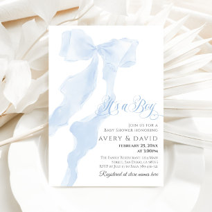 Blue Bow Modern Elegant Es ist eine Baby-Dusche Einladung