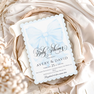 Blue Bow Modern Elegante Baby Boy Dusche Einladung