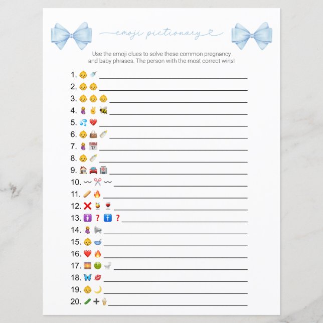 Blue Bow Modern Emoji Baby Showspiel (Vorderseite)