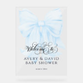 Blue Bow Moderne Elegante Baby-Dusche Acrylschild (Vorderseite)