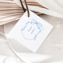 Blue Bow Monogram Wappen Baby Dusche Geschenkanhänger