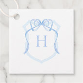 Blue Bow Monogram Wappen Baby Dusche Geschenkanhänger (Vorderseite)