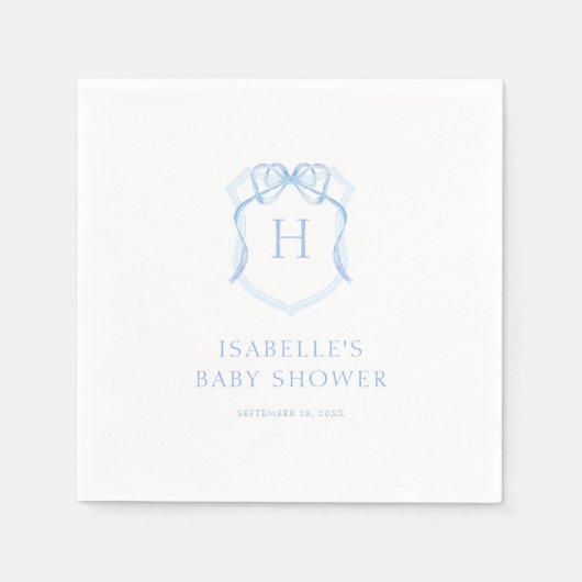 Blue Bow Monogram Wappen Baby Dusche Serviette (Vorderseite)