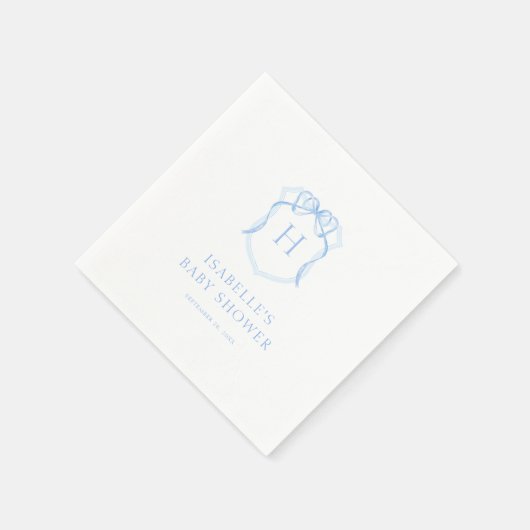 Blue Bow Monogram Wappen Baby Dusche Serviette (Ecke)