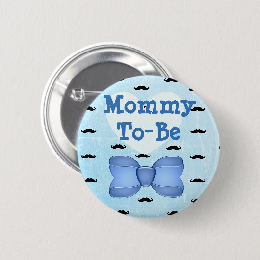Blue Bow & Mustache Mommy wird Baby Showknopf Button (Vorne & Hinten)
