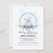 Blue Bow Niedlich Bear Cub Winter Boy Baby Dusche Einladung (Vorderseite)