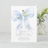Blue Bow Oh Boy Aquarell Baby Boy Dusche Einladung (Stehend Vorderseite)