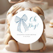 Blue Bow Oh Boy Baby Dusche Runder Aufkleber