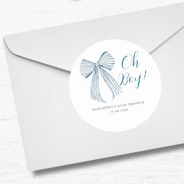 Blue Bow Oh Boy Baby Dusche Runder Aufkleber