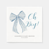 Blue Bow Oh Boy Personalisiert Baby Dusche Serviette (Vorderseite)