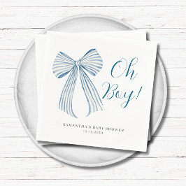 Blue Bow Oh Boy Personalisiert Baby Dusche Serviette