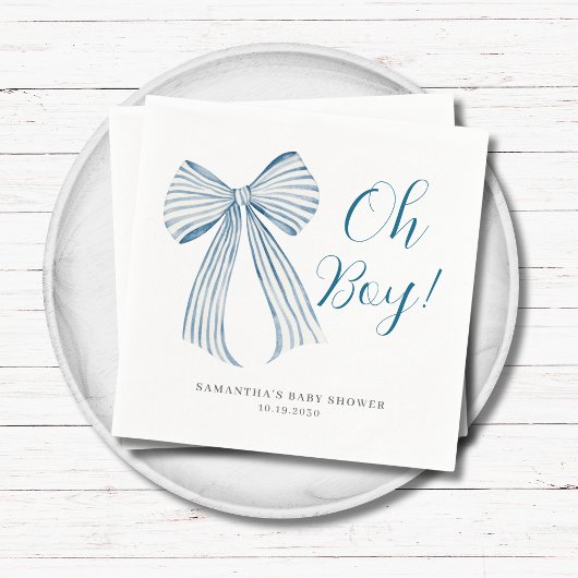 Blue Bow Oh Boy Personalisiert Baby Dusche Serviette