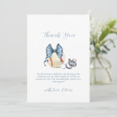 Blue Bow Pacifier Baseball Sport Boy Baby Shower  Dankeskarte (Stehend Vorderseite)