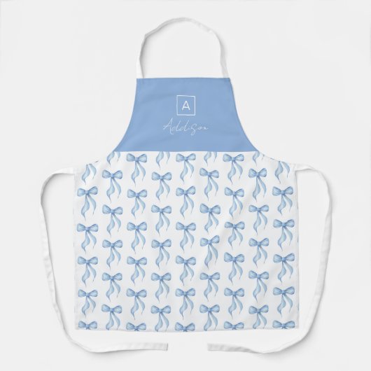 Blue Bow Pattern Monogram Personalized Schürze (Vorderseite)