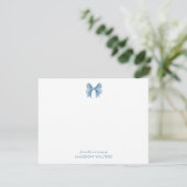 Blue Bow Personalisiert Baby Bow Note Card Dankeskarte (Stehend Vorderseite)