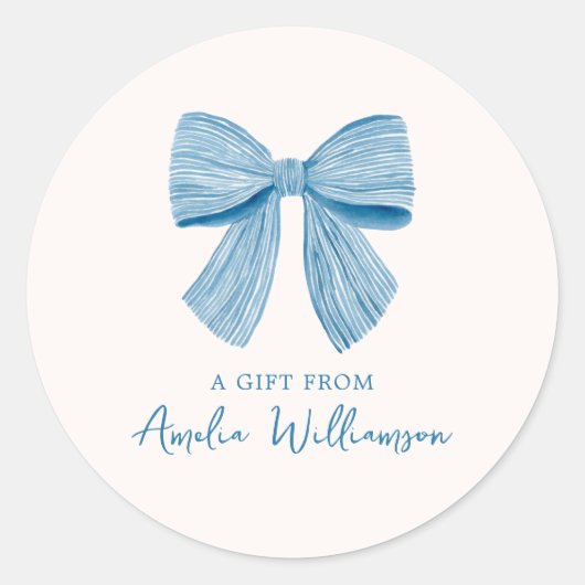 Blue Bow Personalized Classic Preppy A Gift From Runder Aufkleber (Vorderseite)
