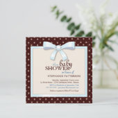 Blue Bow Polka Dot Boy Baby Dusche Einladung (Stehend Vorderseite)