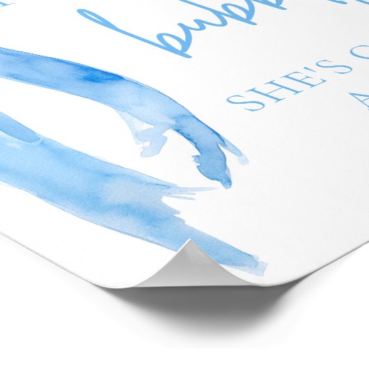 Blue Bow Pop The Bubbly She's Get a Hubby Sign Poster (Ecke)