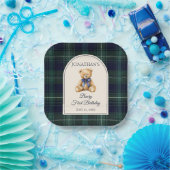 Blue Bow Preppy Teddy Bear 1st Birthday Pappteller (Party)