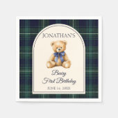 Blue Bow Preppy Teddy Bear 1st Birthday Serviette (Vorderseite)