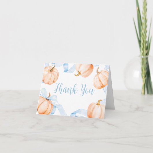 Blue Bow Pumpkin Baby Dusche Dankeskarte (Vorderseite)