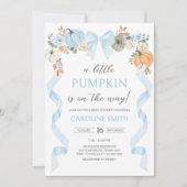 Blue Bow Pumpkin Baby Dusche Einladung (Vorderseite)