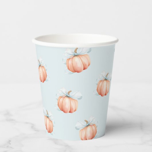 Blue Bow Pumpkin Baby Shooting Paper Cup Pappbecher (Vorderseite)