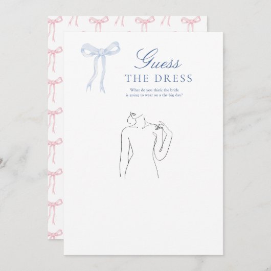 Blue Bow rät das Dress Brautparty Game Einladung (Vorne/Hinten)