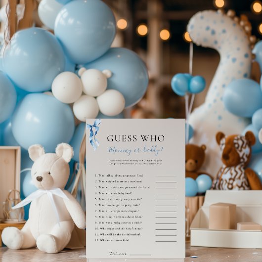 Blue Bow rät, wer Baby Dusche Game Card Einladung