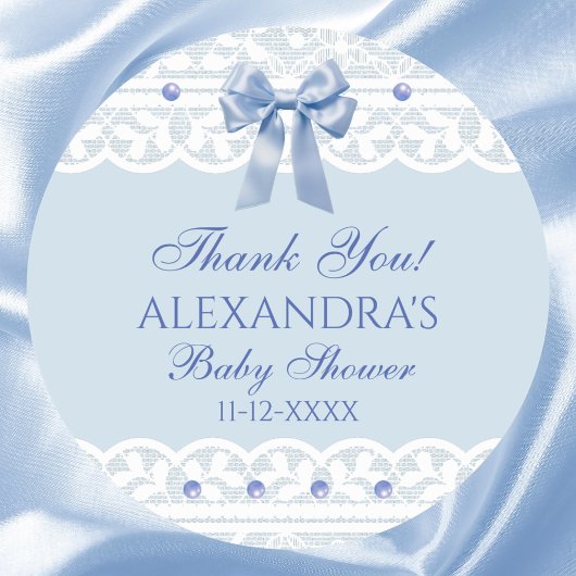 Blue Bow Regency Lace Baby Dusche Vielen Dank Runder Aufkleber