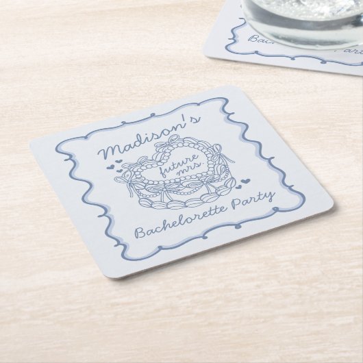 Blue Bow Retro Herz Coquette Bachelorette Rechteckiger Pappuntersetzer (angewinkelt)