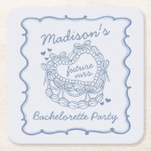Blue Bow Retro Herz Coquette Bachelorette Rechteckiger Pappuntersetzer (Vorderseite)