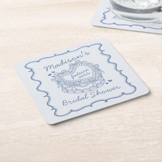 Blue Bow Retro Herz Coquette Brautparty Rechteckiger Pappuntersetzer (angewinkelt)