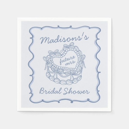 Blue Bow Retro Herz Coquette Brautparty Serviette (Vorderseite)