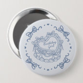 Blue Bow Retro Herz Coquette Cake Birthday Girl Button (Vorne & Hinten)