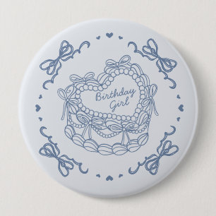 Blue Bow Retro Herz Coquette Cake Birthday Girl Button