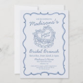 Blue Bow Retro Herz Coquette Cake Bridal Brunch Einladung (Vorderseite)