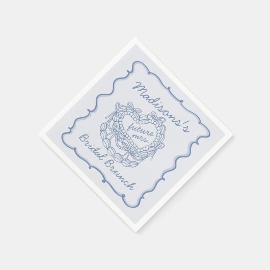 Blue Bow Retro Herz Coquette Cake Bridal Brunch Serviette (Ecke)
