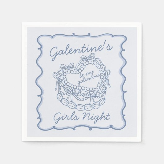 Blue Bow Retro Herz Coquette Cake Galentine Serviette (Vorderseite)