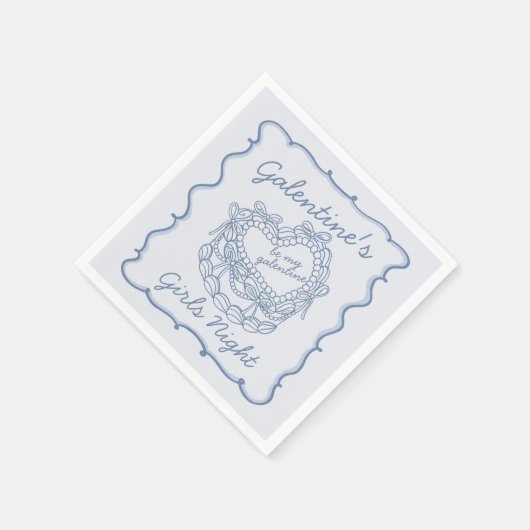 Blue Bow Retro Herz Coquette Cake Galentine Serviette (Ecke)