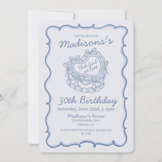 Blue Bow Retro Herz Coquette Cake Geburtstag Einladung