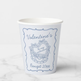 Blue Bow Retro Herz Coquette Cake Valentine Pappbecher