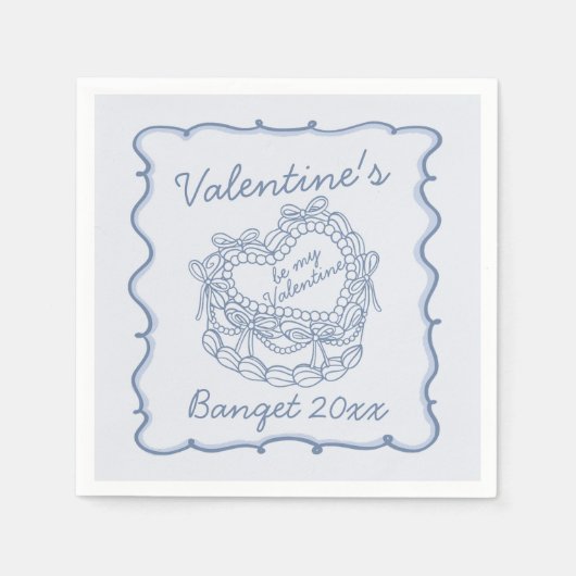 Blue Bow Retro Herz Coquette Cake Valentine Serviette (Vorderseite)