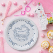 Blue Bow Retro Herz Coquette Personalisierter Kuch Pappteller (Party)