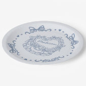 Blue Bow Retro Herz Coquette Personalisierter Kuch Pappteller (Schrägansicht)