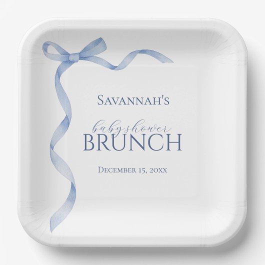 Blue Bow Ribbon Baby Shower Pappteller (Vorderseite)