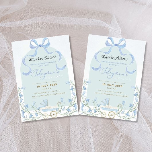 Blue Bow Ribbon Bluebell Aqeeqah Invites Einladung