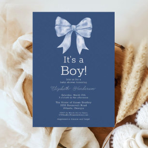 Blue Bow Ribbon Es ist eine Baby-Dusche Einladung