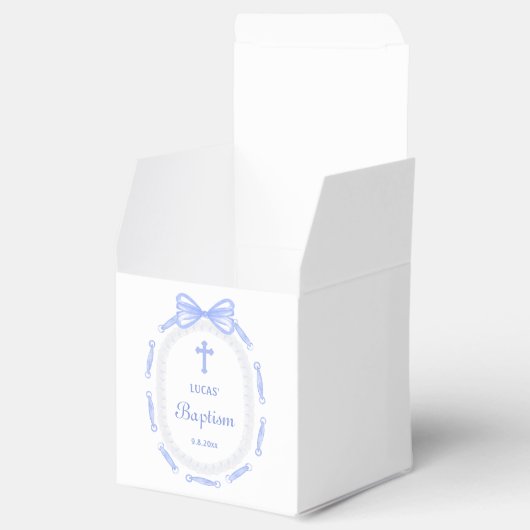 Blue Bow Ribbon Frame Taufe Cube Geschenkschachtel (Geöffnet)